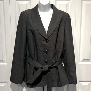 Dana Buchman Navy with White Tiny Polka Dots Wool Belted Blazer Jacket Size 12